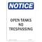 Signmission OSHA Notice Sign, 14" Height, Rigid Plastic, Open Tanks No Trespassing Sign, Portrait OS-NS-P-1014-V-17017 - alternate 1